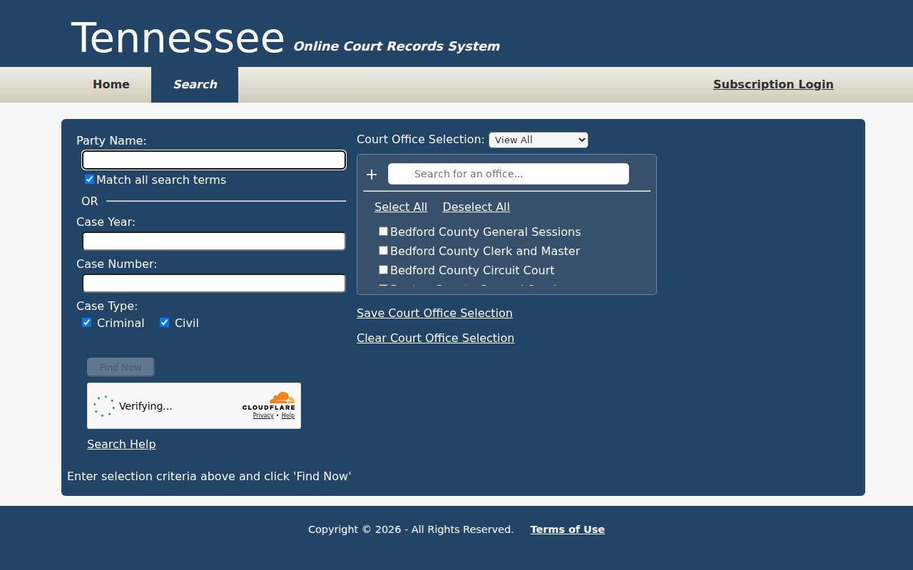 Clay County case lookup TnCIS fields