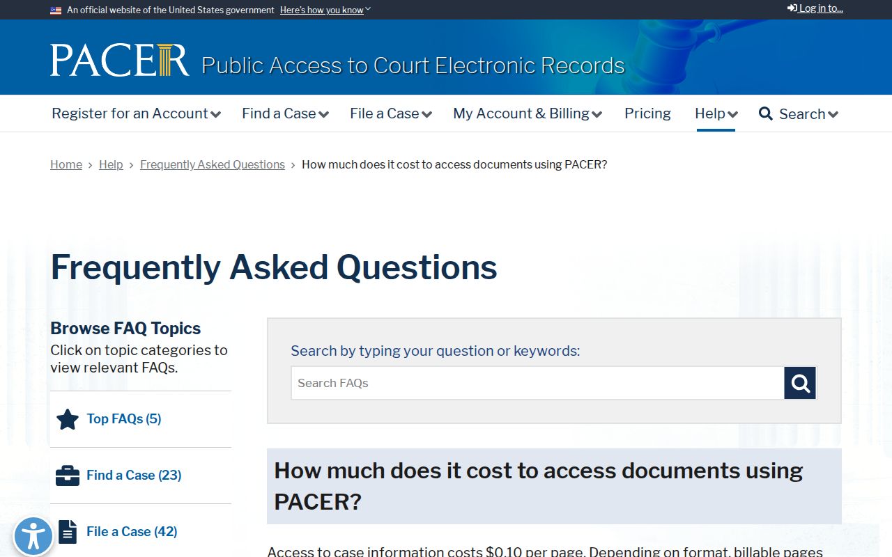 Celina docket search and federal PACER access fee information