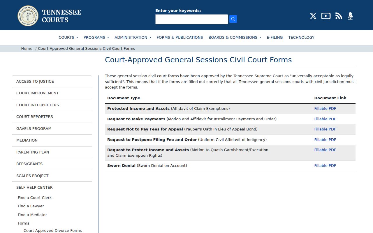Clay County civil docket source for General Sessions civil forms