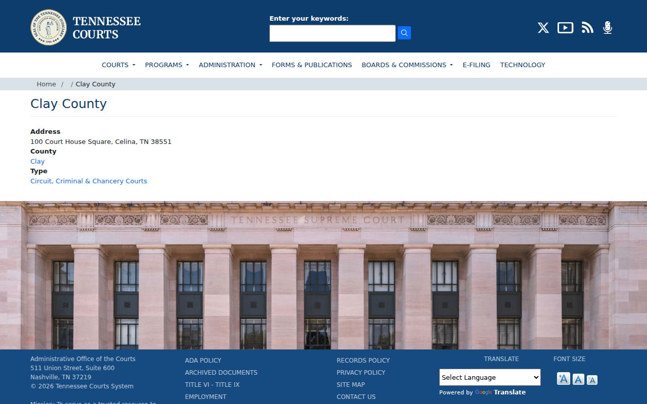 Clay County court docket courthouse detail