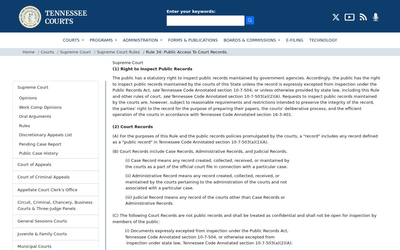 Clay County court records public access under Tennessee Rule 34