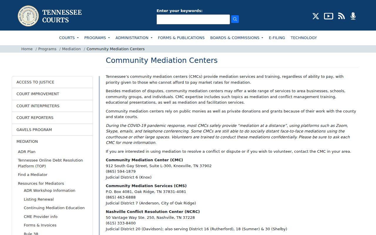 Clay County traffic court records and Tennessee community mediation information