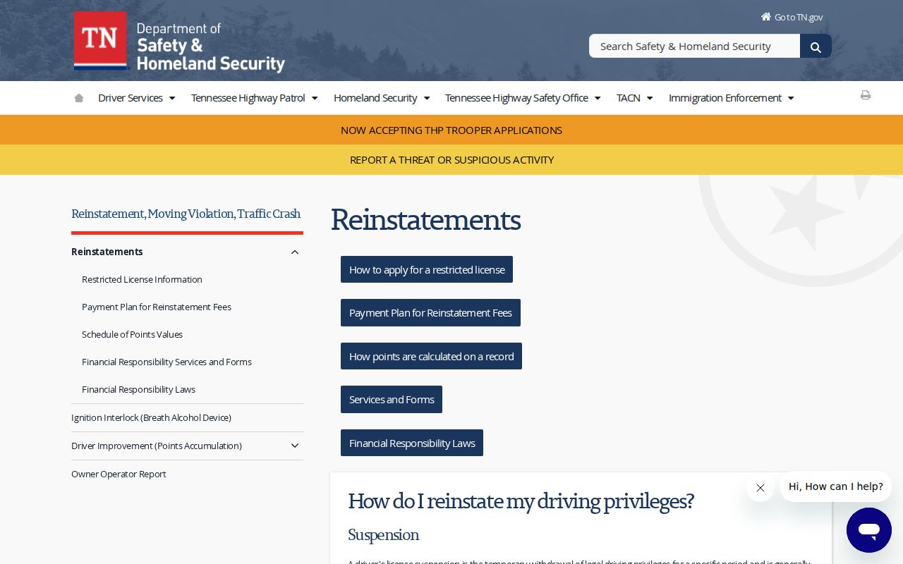 Clay County traffic court records compared with Tennessee driver reinstatement information